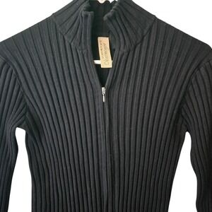 Obermeyer Womens Black Ribbed Full Zip Mock Neck Sweater Cardigan 76163 Large